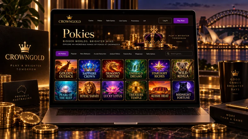 Pokies lobby tiles on the CrownGold desktop site