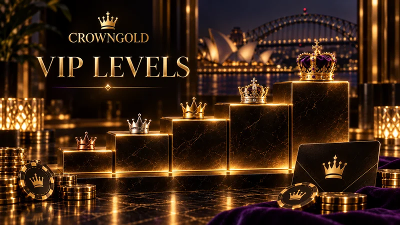 Gold podium steps and crowns from the CrownGold promotions artwork